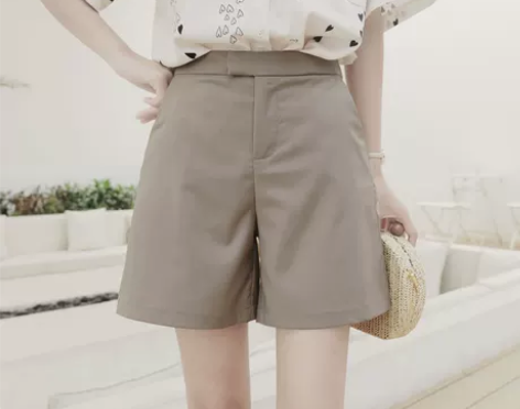 干净◆夏新款高腰短裤女韩版后松紧直筒休闲阔...