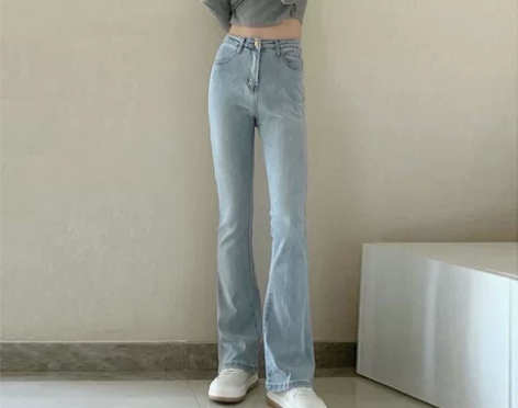 美式辣妹微喇牛仔裤女秋冬新款高腰显瘦修身直...