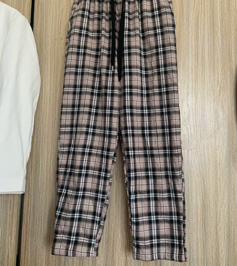 女款高腰格子裤休闲裤纯棉料子,很亲肤舒适,...