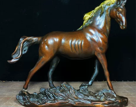 古玩古董铜器摆件纯铜动物摆件鎏金工艺骏马摆...