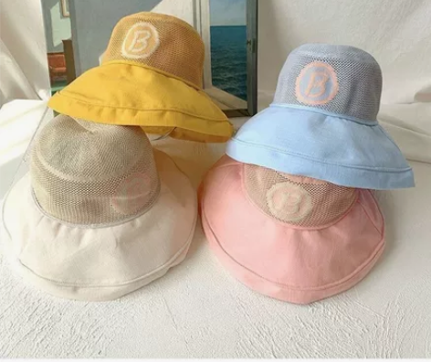 儿童防晒帽夏季男童帽子大帽檐夏天遮阳帽网面...