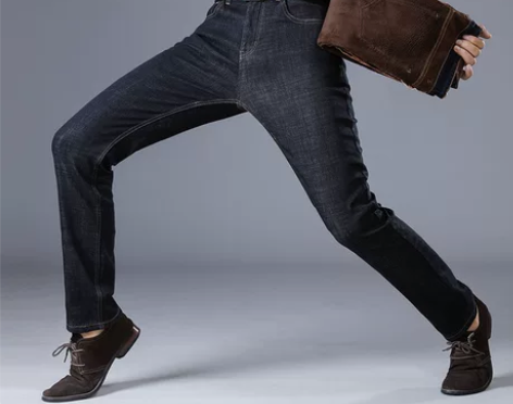 加绒加厚33码男装修身直筒牛仔裤蓝色黑色如...