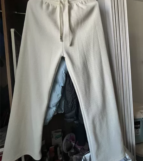 白色针织阔腿裤女秋冬季糯米裤小个子休闲裤加...