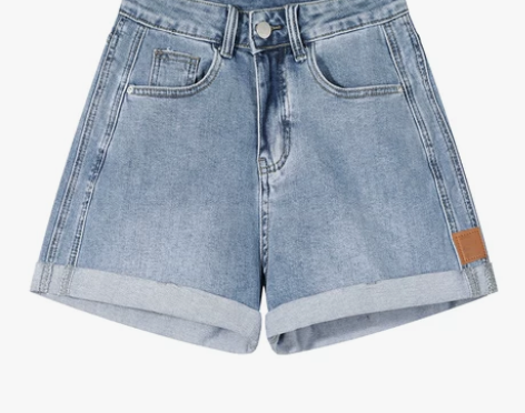 XinmonLee浅色卷边牛仔高腰显瘦直筒...