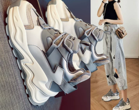 真皮内增高老爹鞋女2022年春秋新款透气运...