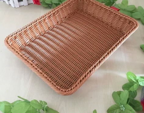 仿藤水果篮藤编展示蓝长方形面包陈列蔬菜篮子...
