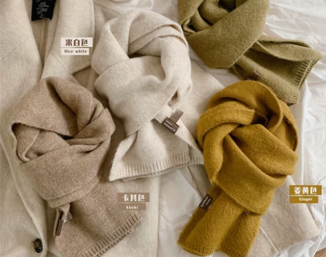 含羊毛纯色针织围巾女2021冬季新款仿羊绒...