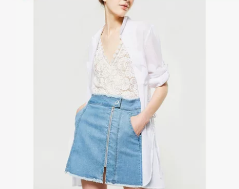 C＆A女式毛边牛仔短裙 2017春夏新款拉...