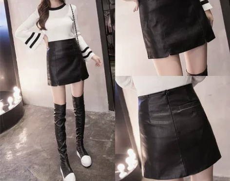 黑色小皮裙 半身裙2022新款包裙高腰a字...