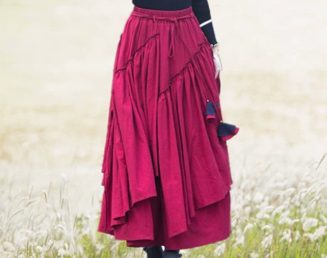 大摆舞裙高腰显瘦多层亚麻蓬蓬裙厚中长款大码...