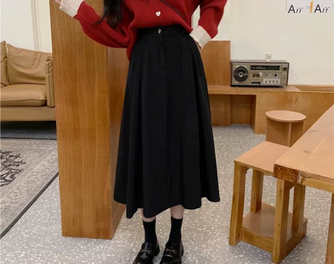 咖色西装半身裙女高腰遮胯大摆伞裙显瘦大码胖...