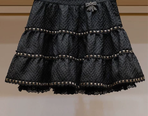 2023春季新款设计感时尚黑色高腰蝴蝶结拼...