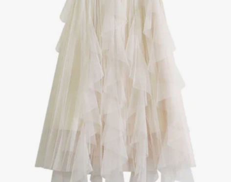 专柜超仙网纱裙子拼接波浪2022春季新款纱...