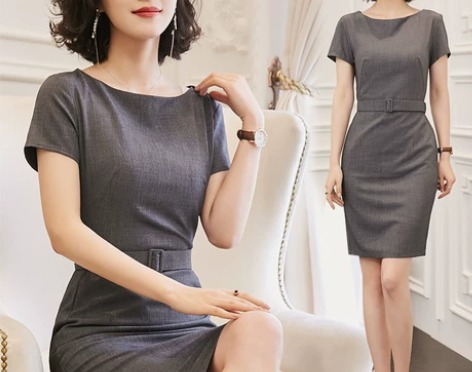 夏装2019新款女裙子职业裙装连衣裙上班族...