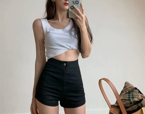 牛仔短裤女高腰 夏季新款港风显瘦弹力外穿辣...