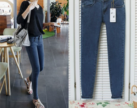 全新! 韩范牛仔裤铅笔裤小脚/深蓝色 腰围...