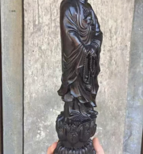 黑檀木木雕持珠观音摆件实木佛像雕刻木质家具...