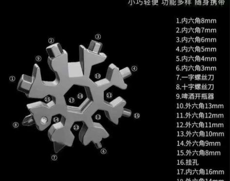多功能雪花扳手家居组合工具便携带小型起瓶器...