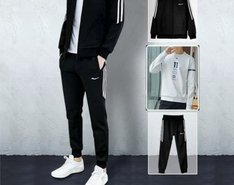 支持国货休闲男士运动套装秋季青少年跑步三件...