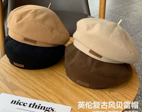 秋冬新品贝雷帽时尚英伦风气质画家帽子复古百...
