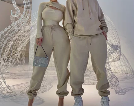 SYNEZS新款秋冬百搭男女欧美宽松加绒运动束脚卫裤 仅试穿...