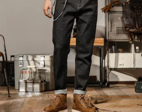 2023新款美式赤耳牛仔裤男直筒原色春秋款...