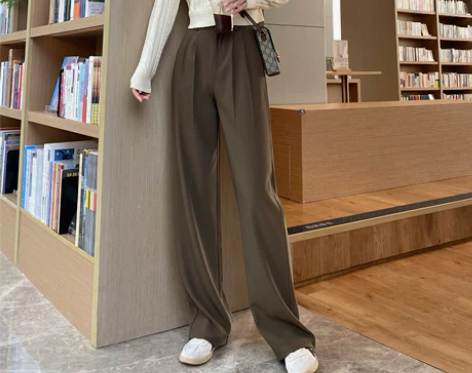 棕咖色阔腿裤女春夏新款高腰显瘦西装裤子宽松...
