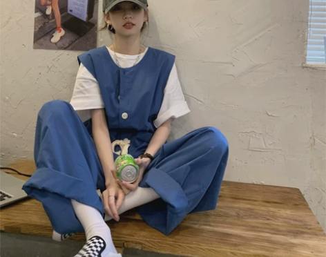 盐系背带裤女夏季宽松韩版工装设计感连体阔腿...