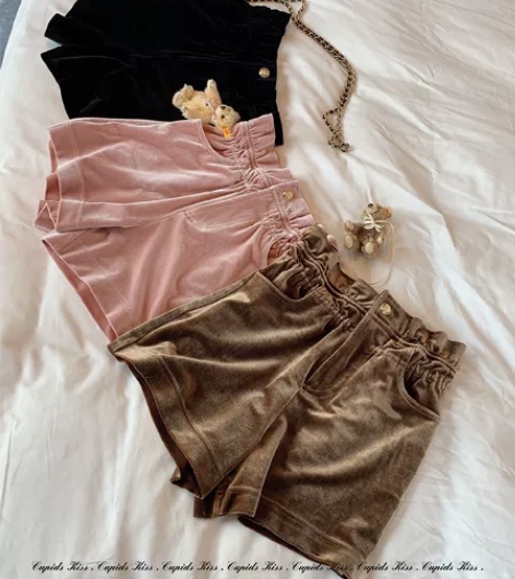 csk丘比特 软糕糕 春夏复古丝绒短裤百搭...