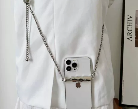 手机金属夹子时尚斜跨手机链条手机背夹挂绳 ...