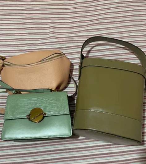 头层牛皮女包斜挎包胸包水桶包，粉色头层牛皮...