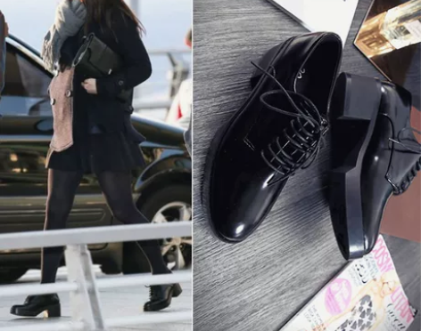 秋季英伦粗跟小皮鞋 漆皮学院牛津女鞋系带防...