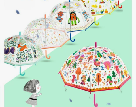 Djeco 雨伞 儿童透明插画雨伞变色款 ...