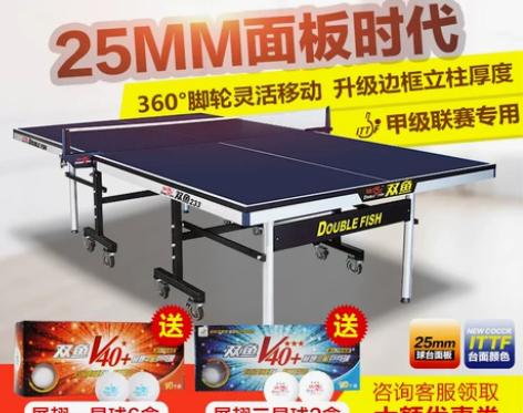 双鱼乒乓球桌233比赛用可折叠带轮移动室内...