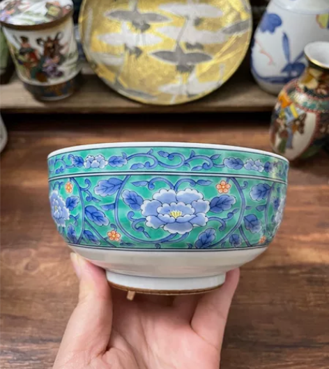 日本回流瓷器全新全品醍醐釉上彩唐草纹缠枝莲...