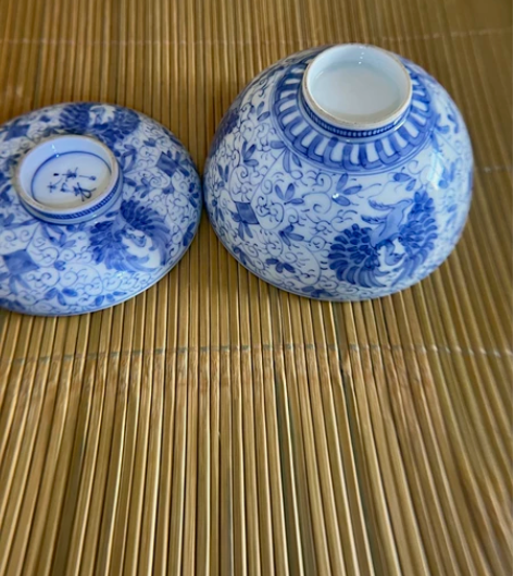日本回流老青花茶盖碗，画工精湛，年份老，无...