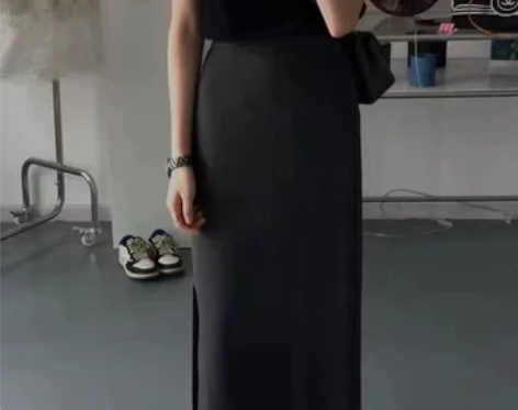 夏款0409韩系极简风百搭西装面料半身裙S...