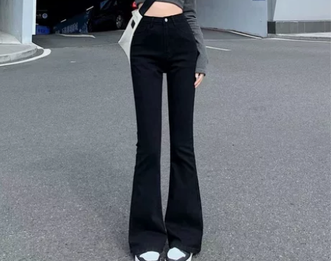 黑色经典百搭高腰喇叭裤显瘦牛仔裤女 高腰版...