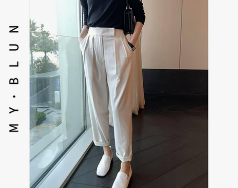 小个子休闲白色裤子女显瘦百搭西装裤女直筒宽...