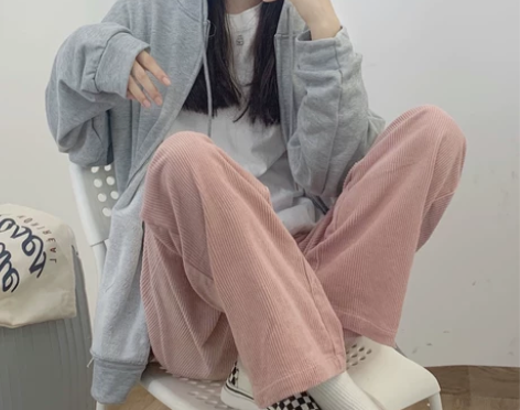 灯芯绒阔腿休闲裤女春季2021新款宽松高腰...