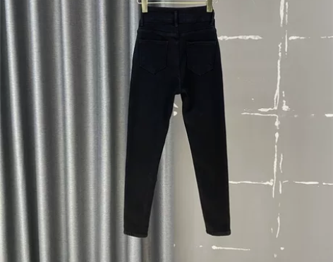 欧货蓝色名流96376冬新款高腰抓绒破洞补...