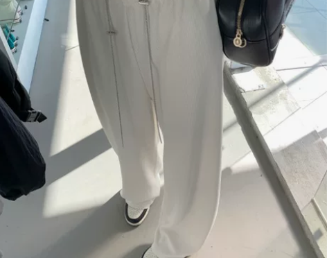 宽松抽绳垂感新款休闲裤高腰秋季拖地长裤子阔...