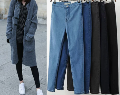 欧美复古aa高腰显瘦牛仔裤百搭小脚裤紧身弹...