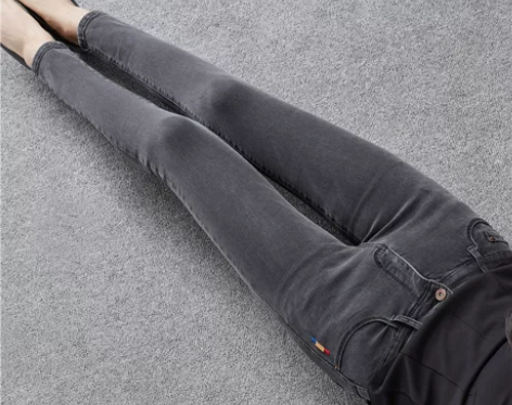 春季弹力烟灰色牛仔裤女小脚裤显瘦韩版铅笔裤...