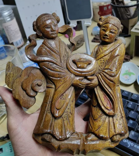 解放初木雕童子，整体高度18.5厘米左右，...