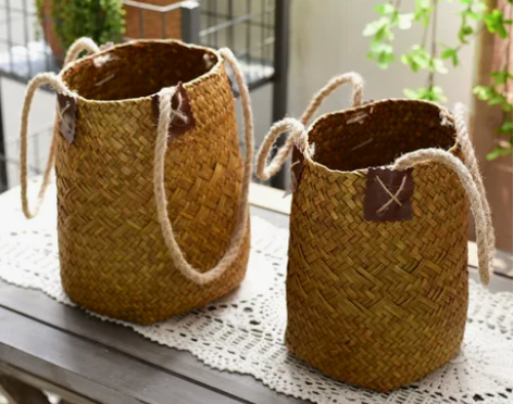 田园草编花篮花盆 干花篮手工编织收纳篮子 ...