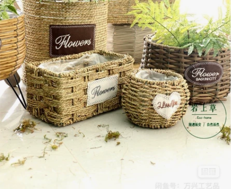 复古柳编花篮手提篮子藤编花器田园装饰桌面插...