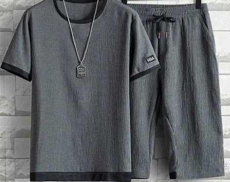 [全新包邮]冰丝套装男夏季宽松大码休闲运动...