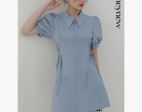 LOVEHEYNEW侧边绑带短袖连衣裙女夏...