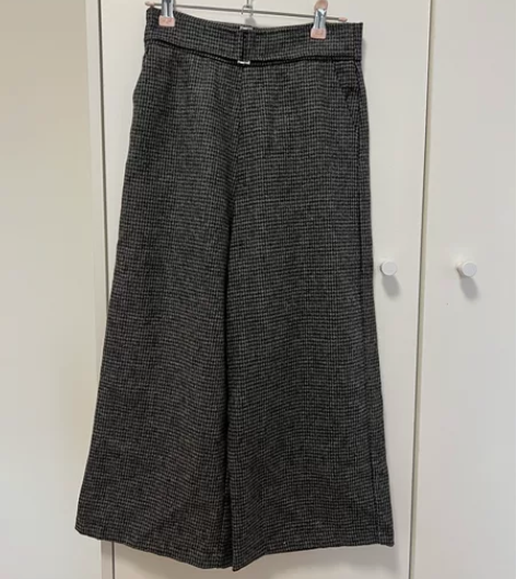 复古高雅格子花纹毛料阔腿裤 秋冬直筒九分靴裤